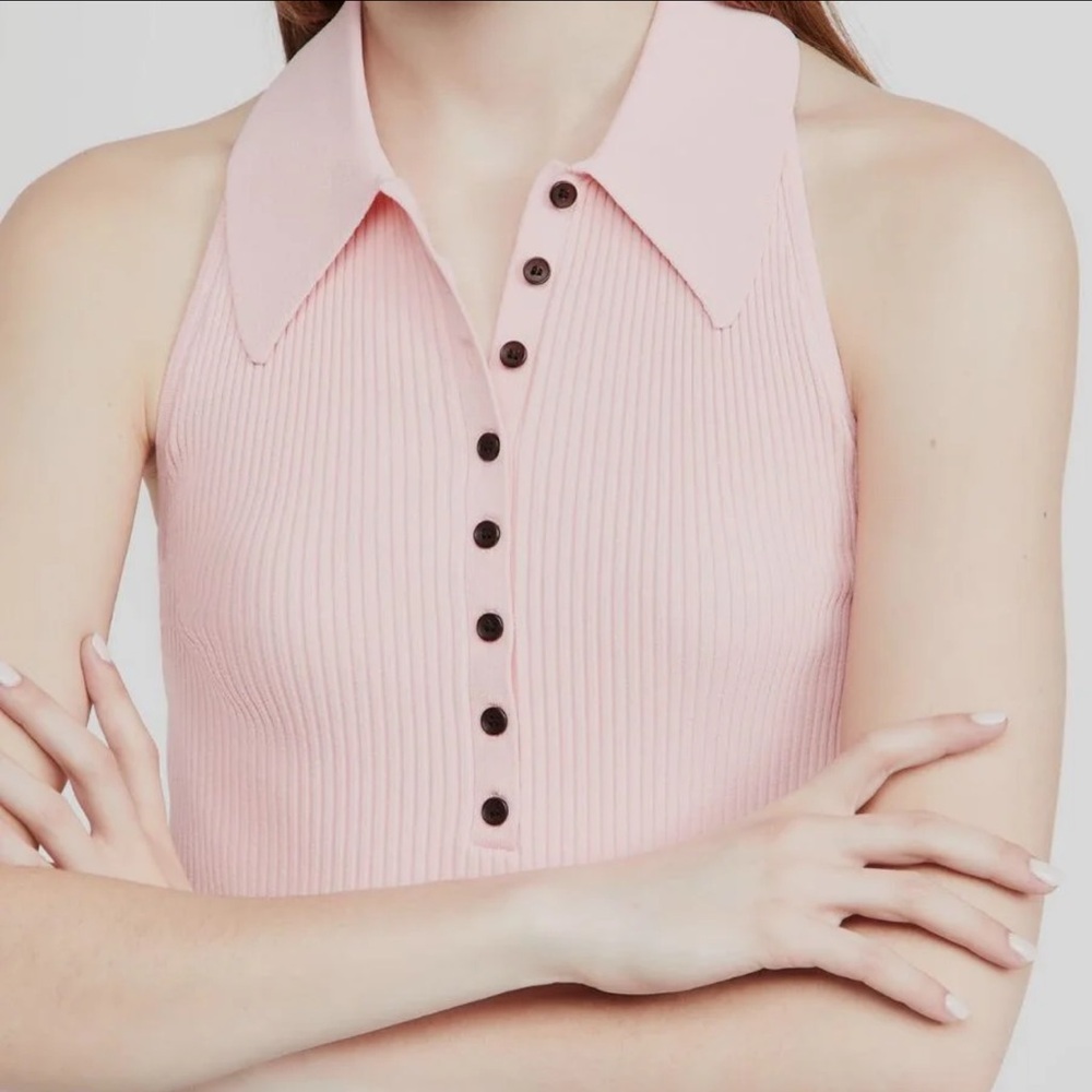 A.L.C. Sleeveless Ribbed Polo Tank in Light Pink
